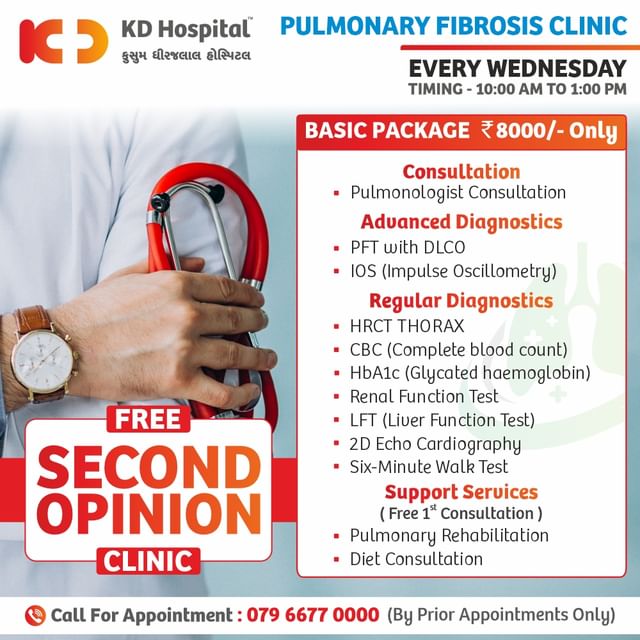 Free Second Opinion at our New Pulmonary Fibrosis Clinic. Visit us every Wednesday between 10:00 AM & 1:00 PM & receive expert treatment from renowned Pulmonologists. Call 079 6677 0000 to schedule your appointment today!

Now is the time to get relief from your long-standing respiratory issues.

#KDHospital #BestMultispeacialityHospital #QualityCare #lungs #respiratorytherapist #pulmonaryembolism #pulmonaryfibrosis #pulmonaryembolismsurvivor #pulmonaryhypertensionawareness #pulmonaryarterialhypertension #pulmonaryrehab #pulmonaryfibrosisawareness #pulmonarydisease #pulmonarycriticalcare #pulmonaryhypertention #pulmonaryembolismrecovery #pulmonarydoctor #pulmonarytuberculosis #pulmonaryhypertensionday #healthcare #Ahmedabad