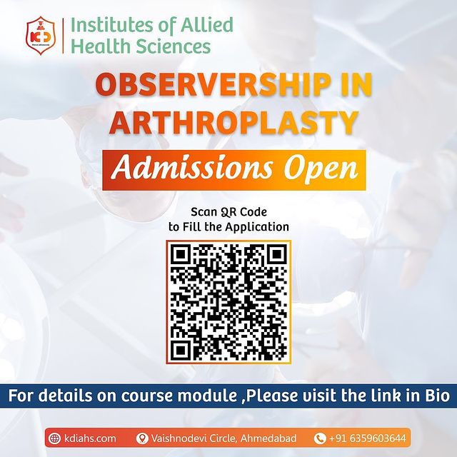 Admissions are open for the Arthroplasty observership at the KD Institutes of Allied Health Sciences. Interested applicants can visit the link in bio to fill out the form. Only limited seats are available, hurry up!! For more info please contact our academic counsellor at +916359603644 or drop a mail at academics@kdhospital.co.in.
@hemangambani @dr.ateetsharma  @amirsanghavi @chirag_p_patel1967 
#KDIAHS #KDAcademis #KDHospital #Academics #Admission #courses #fellowship #program #Arthroplasty #dnb #diploma #robot #hospital #kneesurgery #medical  #medicalstudent #medicalschool #joint #anatomy #trauma #hip #knee #residency #ortho #sportsmedicine #kneepain #orthopedics #osteoporosis #orthopedic #fracture