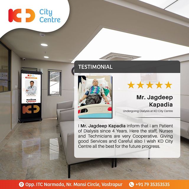 Hearing such kind words from our Dialysis patient himself, we at KD City Centre, Vastrapur are humbled and excited. Our goal of providing the best in class dialysis treatment gets strengthened with such stellar reviews.

#kdcitycentre #kdhospital #kdnephrology #kddialysis #dialysiswarrior #dialysis #kidneydisease #kidneydialysis
#dialysiscenternearme
#dialysiscenter #dialysispatient #dialysislife #patienttestimonial #dialysiscare #ahmedabadcitycentre #ahmedabaddialysiscentre 
#vastrapurhospitalnearme  #vastrapurhospital 
#ahmedabadcitycentrearea
#hospitalnearmecitycentremall #citymedicalcentre #cityhealthcentre
#kidney #kidney #health #kidneywarrior #diabetes #kidneyawareness #dialysispatient