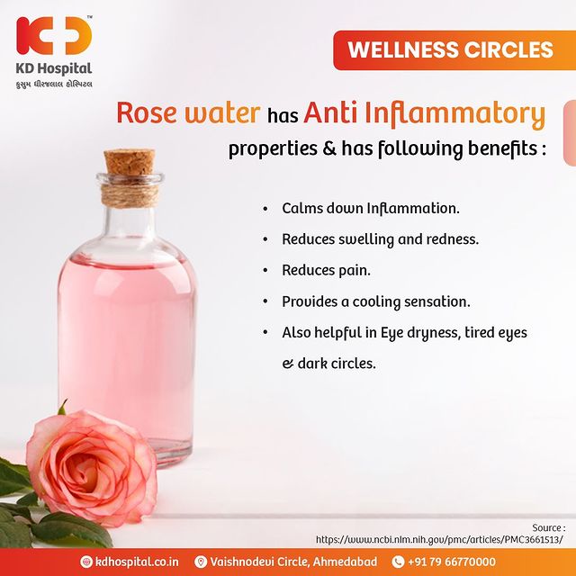 Research has proven the use of rose water to soothe irritated and tired eyes. The health benefits of rose water have been known for thousands of years, as it has potent anti-inflammatory properties. It also reduces swelling & redness of the eyes, in addition to providing a cooling sensation to the eyes. 
Become a part of the KD Wellness circles & make healthy changes to your lifestyle.

#KDHospital #BestMultispeacialityHospital  #Hi5KD #5yearsofhealingKD #wellnesscircles #health #relax #fitnessmotivation #yoga #healthyfood #wellnessthatworks #wellnesswarrior #wellnessadvocate #wellnesslifestyle #wellnesscoaching #natural #organic #rose #wellnessblog #wellnesslife #wellnessjourney #wellnesscommunity