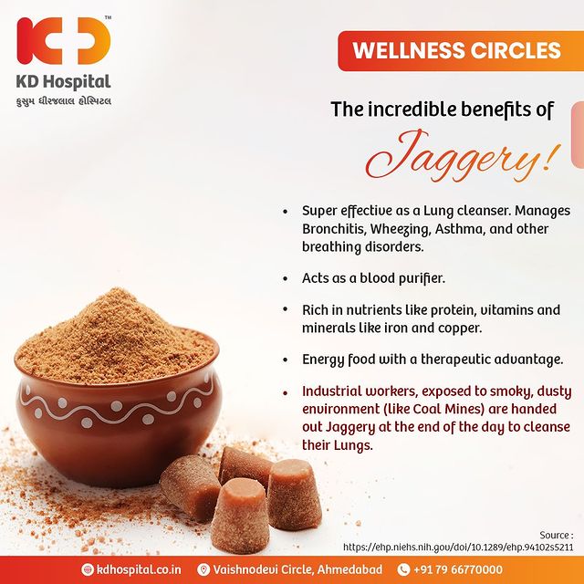 Research has shown that Jaggery & its recipes have several benefits as it is rich in minerals and vitamins, making it healthier than refined sugar. Popularly, it is often consumed by Industry workers who spend time in dusty & smoky environments, as a lung cleanser. Jaggery sugar can also be used as a tea sweetener, being a healthy replacement for white sugar.

Become a part of the KD Wellness circles & make healthy changes to your lifestyle.

#KDHospital #BestMultispeacialityHospital #Hi5KD #5yearsofhealingKD #wellnesscircles #health #jaggery #jaggeryhealth #india #delicious #sweet #vegan #breakfast  #homemade #healthyfood #foodstagram #guiltfree #fitnessmotivation #healthyfood #wellnessthatworks #wellnesslifestyle #wellnessjourney #wellnessblogger #indiansweets #ghee #dryfruits #foodcravings #sweetcravings #riceflour #modak #jaggery