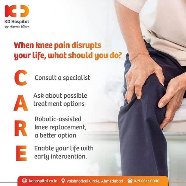 Living with Knee pain is not easy but you can take certain steps to reduce and offset the pain. Be sure to consult an orthopaedic specialist at KD Hospital for a safe, private and proper diagnosis with its latest technologies and state-of-art equipment.

For any Knee related issues, Visit KD Hospital's screening Camp & get a 50% discount on Consultation and X-ray (Only by our Doctor's prescription). Offer valid till 15th March 2023. For Appointments, Call: +91 9825993335.

Awarded as the Best Hospital for Robotic Knee replacement Surgeries in Gujarat (By Brands Impact National Fame Awards 2022)

#KDHospital #Hi5KD #5yearsofhealingKD #jointreplacement #besthospital  #corisurgicalsystem #robot #robotics #kneesurgery #knee #ortho #kneepain #jointpain #orthopedics #orthopedicsurgery #physicaltherapy #sportsmedicine #kneepain #ortho #orthopedicsurgeon #orthopaedics  #orthopedic  #WellnessThatWorks #trendinginahmedabad #wellness #Ahmedabad #Gujarat #India