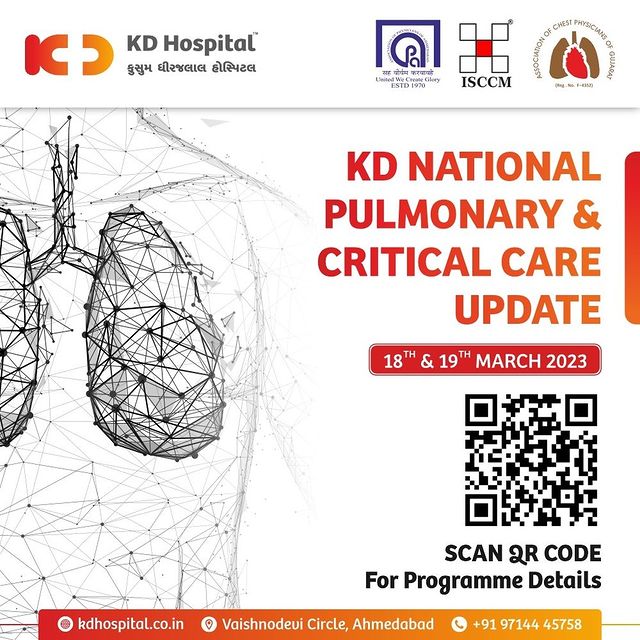 We look forward to seeing you at KD National Pulmonary and Critical Care Update 2023!  A National-level Conference & Workshop to be organised on 18th & 19th March 2023 in Ahmedabad. 

Connect with experts in the field, gain valuable insights, and elevate your knowledge to new heights. Register now and be part of the conversation that's shaping the future of Pulmonology and Critical Care.

Scan the Code for the detailed brochure & Click the Link in our Bio for Registration.

#KDHospital #Hi5KD #5yearsofhealingKD #event #education #innovation #speaker #conference #conferences #health #doctor #medicine #breathe #hospital #medical #healthcare #doctors #medstudent #physician #lungs #physician #icu #hospitallife #physicianassistant #criticalcaremedicine #criticalcarenursing #criticalcareparamedic #criticalcaretransport #criticalcaremedic #Ahmedabad #Gujarat