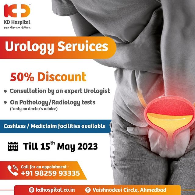 Are you experiencing Urology-related health issues?
Consult our expert Urologists at KD Hospital's Urology Camp & get a whopping 50% discount on Consultation, Pathological & Radiological investigations until 15th May 2023.
Schedule your appointment today! Call Now: +91 9825993335

 #KDHospital #UrologyConsultation #KDHospital #Hi5KD #5yearsofhealingKD #RadiologyTests #HealthCare  #urology #urologist #andrologist #doctor #PelvicFloor #Incontinence #BladderProblems #BladderLeaks #LaughsNotLeaks #UrinaryIncontinence #menshealth #urologia  #urologylife  #erectiledysfunction #prostatecancer #doctor  #sexualhealth #prostate #minimallyinvasivesurgery #Health #Medicine #TrendinginAhmedabad #gujarat
