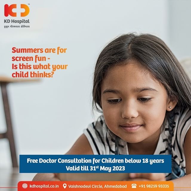 Prolonged screen time can lead to eye strain and dry eyes, causing discomfort and even long-term vision problems.
Visit KDHospital and get a free check-up with our expert doctors for children below 18 years. 
Offer valid till May 31, 2023. 
Book your appointments now. Contact us at +91 89802 80802.

#KDHospital #Hi5KD #5yearsofhealingKD #myopiaawarenessweek #maw2023 #health #eyes #glasses #vision #optometry #spectacles #ophthalmology #eyedoctor #retina #eyecheckup #cataract #vision #eyecare #eyedoctor #eyespecialist #eyeclinic #eyehealth #health #optician #optometrist #SummerVacationOffer #IncreasedScreenTime #TakeCareofYourKids #health #glasses #vision #optometry #spectacles #ophthalmology #eyedoctor #retina #eyecheckup