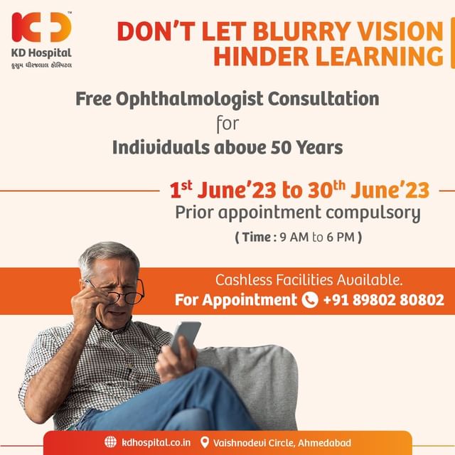 Attention Seniors! 
It's time to get your eyes checked! 
Join us at KD Hospital for a FREE eye check-up for individuals above 50. Let's ensure your vision stays sharp and your world remains vibrant. Don't miss out on this opportunity to prioritize your eye health. From 1st June to 30 June 2023. 
Book your appointment today! Call us at +91 8980280802.

#KDHospital #Hi5KD #5yearsofhealingKD #ClearVisionForAll #EyeHealthMatters #KDHospitalCares #eyecheckup #cataract #cataractsurgery #eyes #glasses #eye #vision #care #hospital #healthcare #eyecare #optometry #optometrist #optician #checkup #eyehealth #ophthalmology #eyedoctor #retina