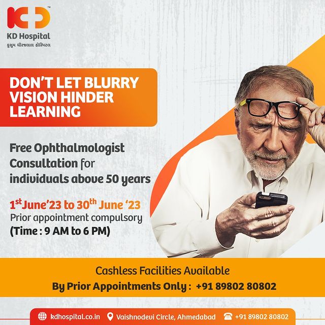 See clearly and live freely!
KD Hospital is offering FREE eye check-ups for individuals above 50. Don't miss this opportunity to take care of your precious vision.
Book your spot today and let us take care of your precious eyes. 
Call us at +91 8980280802. 

#KDHospital #Hi5KD #5yearsofhealingKD #ClearVisionForAll #EyeHealthMatters #KDHospitalCares #eyecheckup #cataract #cataractsurgery #eyes #glasses #eye #vision #care #hospital #healthcare #eyecare #optometry #optometrist #optician #checkup #eyehealth #ophthalmology #eyedoctor #retina
