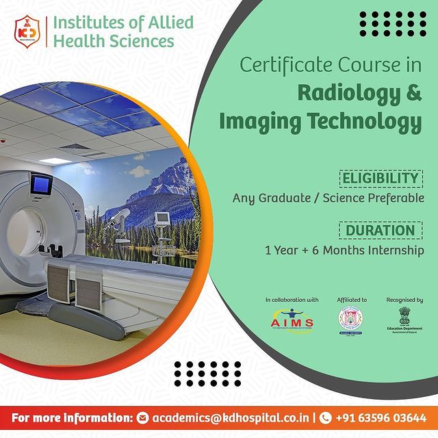 Your future starts here! 
Unlock your potential in the world of Radiology and Imaging Technology. Admissions are now open to fuel your passion for cutting-edge medical imaging. Call now on +91 6359603644 to enrol in our Certificate Courses. To apply online visit the link in Bio.

#KDIAHS #KDHospital #Hi5KD #5yearsofhealingKD
#health #education #study #technology #science #medicine #hospital #medical #healthcare #AdmissionsOpen #RadiologyAndImagingTechnology #health #radio #cancer #doctor #medicine #ultrasound #xray #radiologia #radiology #mri #radiologytech #radiologylife #radiologystudent #radiologytechnologist #radiologyschool #radiologytechnician
