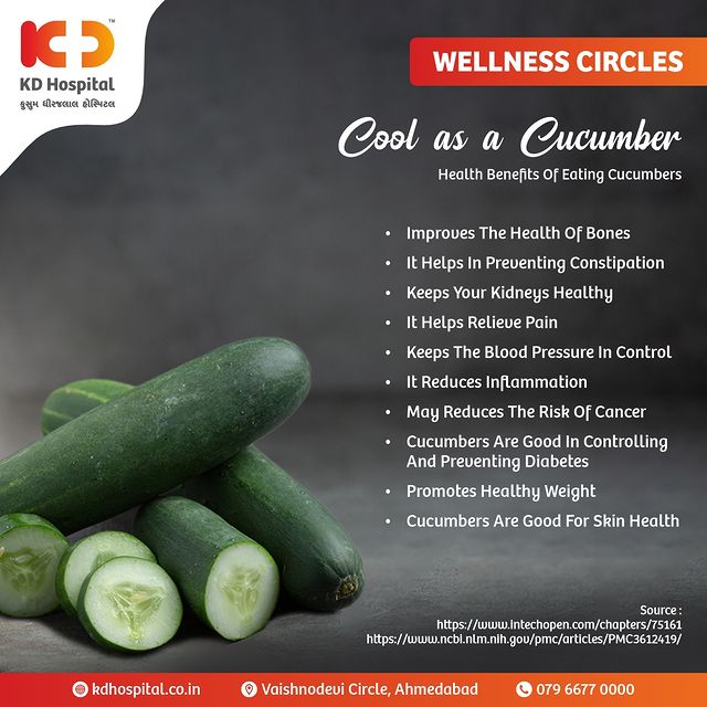 Why you should add cucumbers to your plate? 
Cucumbers are 96% water, making them an excellent choice to stay hydrated and quench your thirst. Packed with vitamins A, C, and K, as well as potassium and magnesium, Cucumbers provide a nutrient boost for overall well-being. 
So why wait? Embrace the refreshing crunch of cucumbers and enjoy the numerous health benefits they offer. 

#KDHospital #Hi5KD #5yearsofhealingKD #wellnesscircles #healthylifestyle #healthbenefits #healthylife #healthyeating #CucumberLove #HealthyEating #NutritionMatters #CucumberBenefits #WellnessJourney #vegan #healthyfood #foodstagram #healthylifestyle #cucumbers #cucumbersalad #cucumberwater #cucumberjuice #cucumbermask #cucumbersoup #cucumbertomatosalad