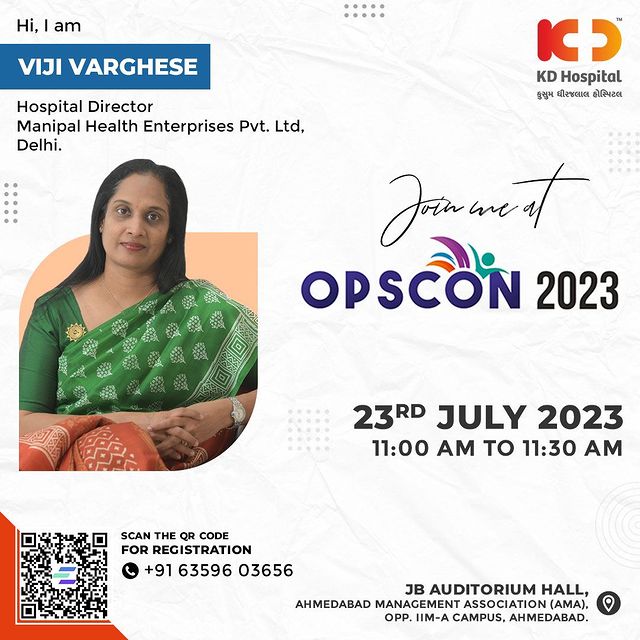 Join us as we welcome Ms Viji Varghese, a visionary leader in healthcare, as our keynote speaker at OPSCON 2023. Get ready to be inspired by her remarkable expertise in utilising PREMS & PROMS for patient-centred decision-making in the ever-changing field of healthcare. 

Don’t miss out on this incredible opportunity to gain valuable insights. See you there!
Click the link in Bio to register now or call us at +91 6359603656 for more information.

#KDOpsCon #KDHospital #HospitalOperations #HealthcareExcellence #Conference2023 #OPSCON2023 #HealthcareProfessionals #HospitalOperations #Collaborate #Innovate #Revolutionize #event #opportunity #conference #conferences #healthcareprofessional #healthcareworker #hospital #medical #healthcare #frontlineworkers  #Ahmedabad