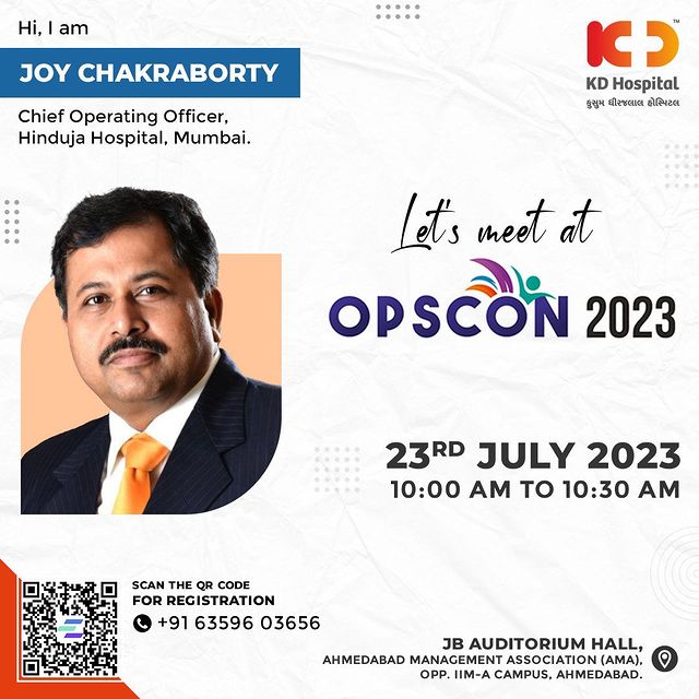 Join us at OPSCON 2023 - Transforming Healthcare Operations
Discover the secrets to driving expertise in healthcare operations as Mr Joy Chakraborty, Chief Operating Officer at @hindujahospital , Mumbai takes the stage to discuss Unlocking Operational Excellence: Creating Benchmark to Drive Efficiency. 

Click the link in Bio to register now or call us at +91 6359603656 for more information.

#KDOpsCon #KDHospital #HospitalOperations #HealthcareExcellence #Conference2023 #OPSCON2023 #HealthcareProfessionals #TransformingHealthcare #OperationalExcellence #EfficiencyMatters #HospitalOperations #Collaborate #Innovate #Revolutionize #event #opportunity #conference #conferences #healthcareprofessional #healthcareworker #hospital #medical #healthcare #frontlineworkers #Ahmedabad