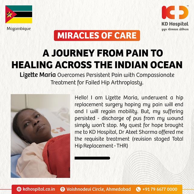 It is overwhelming to become a part of someone's health recovery. 
Ms Maria trusted us with her health, travelled from #Mozambique and received definitive treatment for her persistent #Hip pain. 
Hear the inspirational story of her journey towards recovery while we strive towards the delivery of exceptional experiences to our patients.

#KDHospital #miraclesofcare #health #Africa #HealthyAfrica #doctor #medicine #hospital #medical #healthcare #doctors #wellness #recovery #pain #medicine #hospital #healthcare #surgery #physiotherapy #ortopedia #orthopedics #orthopedicsurgery #orthopedicsurgeon #orthopedicsurgeons #joint #hip #ortho #surgical