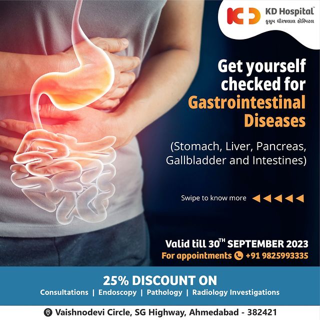 Experience top-notch care for your gastroenterological concerns at KD Hospital with 25% off on Consultation, endoscopy, Pathology, and Radiology Investigations.
Don't miss out on this chance to prioritize your health. 
Book now!  Call: +91 9825993335.
Your journey to better digestive health starts here! 

#KDHospital #GastroSciences #GastroEnterology #GastroSurgery #LiverDiseases #LiverCancer #Liver #Pancreas #PancreaticDuct #Inflammation #StomachDiseases #CeliacDisease #Celiac #Gluten #Fatigue #StomachDiseases