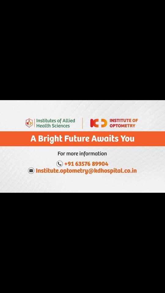 Admissions are now open for the 2023-24 Bachelor of Optometry program at KD Institute Of Optometry in KD INSTITUTES OF ALLIED HEALTH SCIENCES.

Don't miss this opportunity to shape your future in eye care.

Advantages at KD Institute Of Optometry: 

◼ Ensured 100% Placement Opportunities 
◼ Hands-on Training by Experienced Professionals at KD Hospital 
◼ KD Hospital, Gujarat's High Volume Center in Ophthalmology 
◼ State-of-the-Art Air-Conditioned Classrooms and Library Resources 
◼ Internship at KD Hospital and Placement Support 
◼ Clinical training and research by experienced faculty at KD Hospital
◼ Free Ship Card Facility for SC/ST Students 
◼ Various Scholarships Available for Other Eligible Students 

Apply now! 
For more info: +91 63576 89904 | institute.optometry@kdhospital.co.in