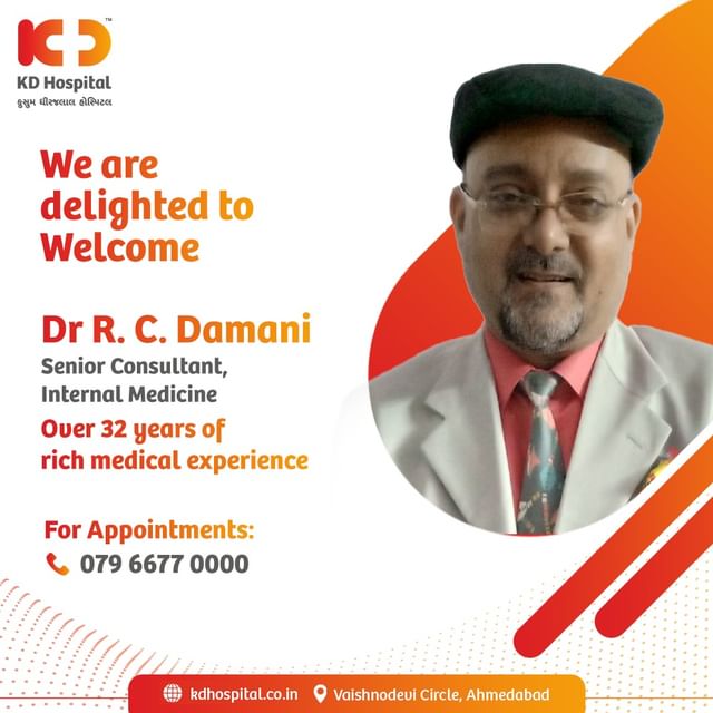 Join us in extending a warm welcome to Dr R C Damani, our Senior Consultant in Internal Medicine, with an impressive 32+ years of experience. 
Your health is in trusted hands! 
🏥 For appointments, call 079 6677 0000 today. 

#KDHospital #medicine #doctor #medical #health #healthcare #doctors #hospital #wellness #healthylifestyle #physician #physicians #diabetes #diabetic #diabetesawareness #healthylifestyle #diabeteslife #hipertensión