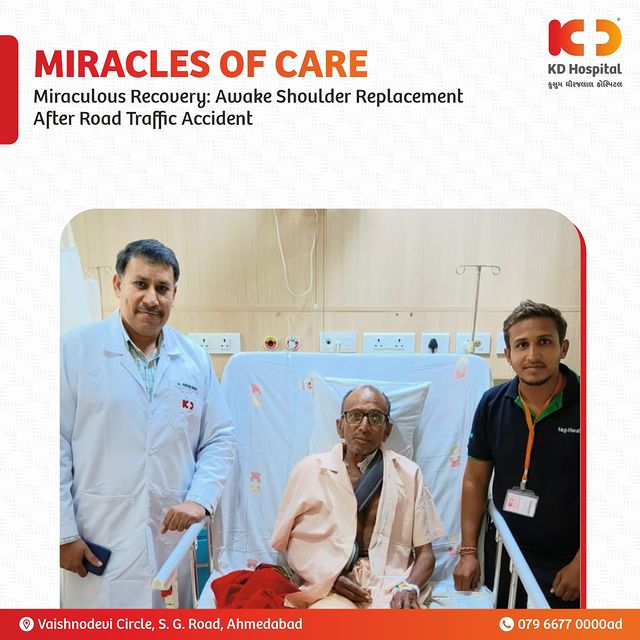 Shoulder Replacement Surgery in a Fully Awake Patient! 
Witness Mr Ranchhodbhai Gami's inspiring recovery after a Road Traffic Accident at KD Hospital. This intricate operation was carried out with the patient fully conscious and awake, with no general anaesthesia. 
Dr Parag Shah and the incredible team prove that miracles happen with care and expertise.

#ShoulderReplacement #SportsMedicine  #JointReplacement #shoulder #fitness #shoulders #shoulderpain #exercise #physiotherapy #physicaltherapy #surgery #doctor #medicine #medical #surgeon #plasticsurgery #hospital #health #doctors #healthcare #orthopedicsurgery #surgical  #SurgeonsofInsta  #implants #orthopedics #OrthopedicSurgery #SurgeryRecovery #ImplantLifespan #shoulderhealth