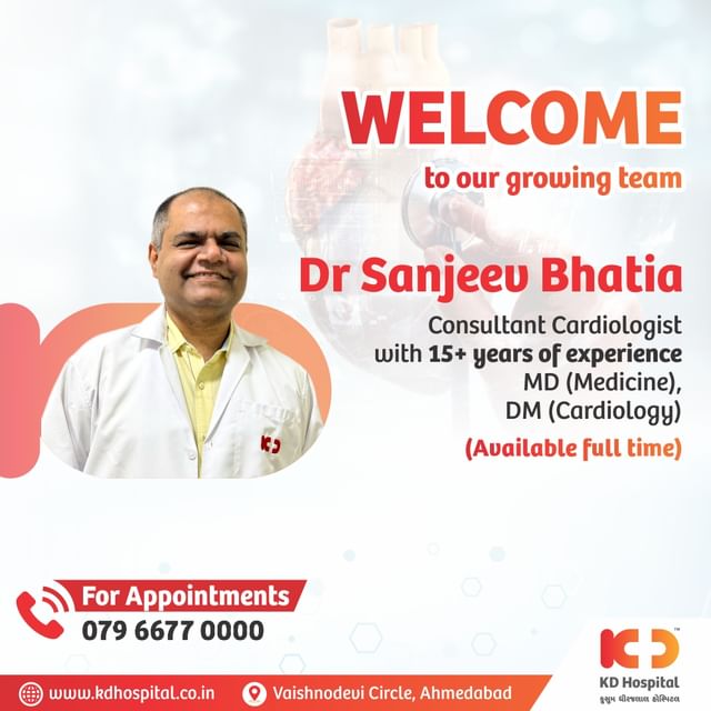 Join us in warmly welcoming Dr. Sanjeev Bhatia, our newest addition to the KD Hospital family! With over 15 years of expertise, he's here to keep our hearts healthy and strong.
For appointments, call us now at 079 6677 0000.

#KDHospital #HeartHealth #CardiologyExpert #cardiology #heart #cardiologist #doctor #cardiologia #medical #cardiovascular #cardio #health #ecg #hearthealth #echocardiography #heartdisease #echocardiogram #cardiacsurgery