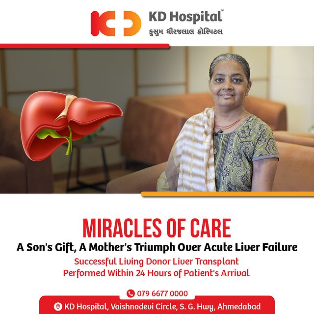 Witness Gayatriben's Fight for Life. 
A living donor liver transplant performed in record time at KD Hospital saved her from acute liver failure. 
Her son selflessly donated a portion of his liver, and Dr Divakar Jain, Dr Amit Shah, and Dr Utkarsh Shah's expertise shone through. Her remarkable recovery is a testament to modern medicine's strides.

#KDHospital #liver #health #livertransplant #liverhealth #hepatitis #liverdisease #liverfailure #healthcare #cirrhosis #donate #livercancer #treatment #jaundice #hepatitis #fattyliver #fattyliverdisease #transplant #organdonation #chronicillness #giftoflife #organtransplant #organdonationawareness #transplantsurvivor #hospital