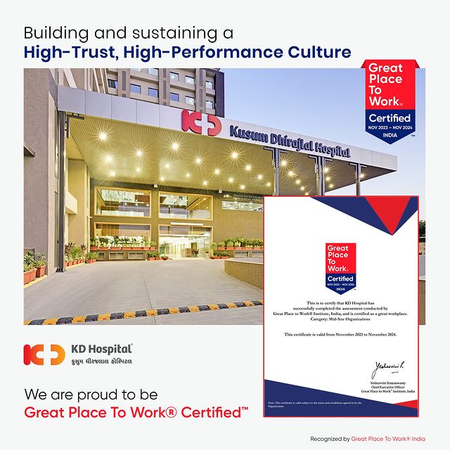 Proud to announce that we've been recognized as a Great Place To Work® Certified™ organization! 🏆👏

A huge thank you to our dedicated employee who contribute their talents and passion every day, making KD Hospital a truly special place. We believe that a happy team leads to excellent patient care, and this certification is a testament to the fantastic culture we've built together.

#GreatPlaceToWork #Teamwork #KDHospital #ProudMoment #HealthcareExcellence #WorkplaceCulture #Gratitude #Recognition #teamwork #bestworkplaces #wellbeing #humanresources #bestplacetowork #office