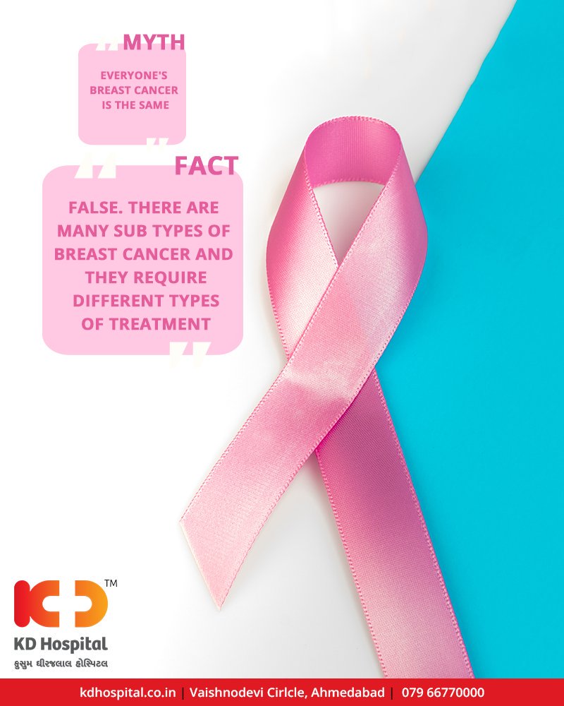 Different women have different breast cancer types with unique disease characteristics!

#breastcancer #October #BreastCancerAwareness #BreastCancerAwarenessMonth #KDHospital #Ahmedabad #Healthcare #HealthyLifestyle #GoodHealth https://t.co/wFg8SIIgyu