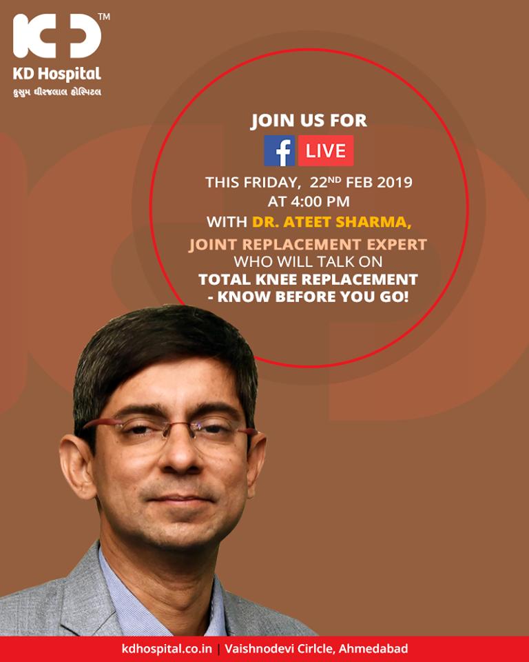 Join us for a live this Friday to clear your doubts on knee replacement! 

#KDHospital #GoodHealth #Ahmedabad #Gujarat #India https://t.co/kX6D1Xb6hg