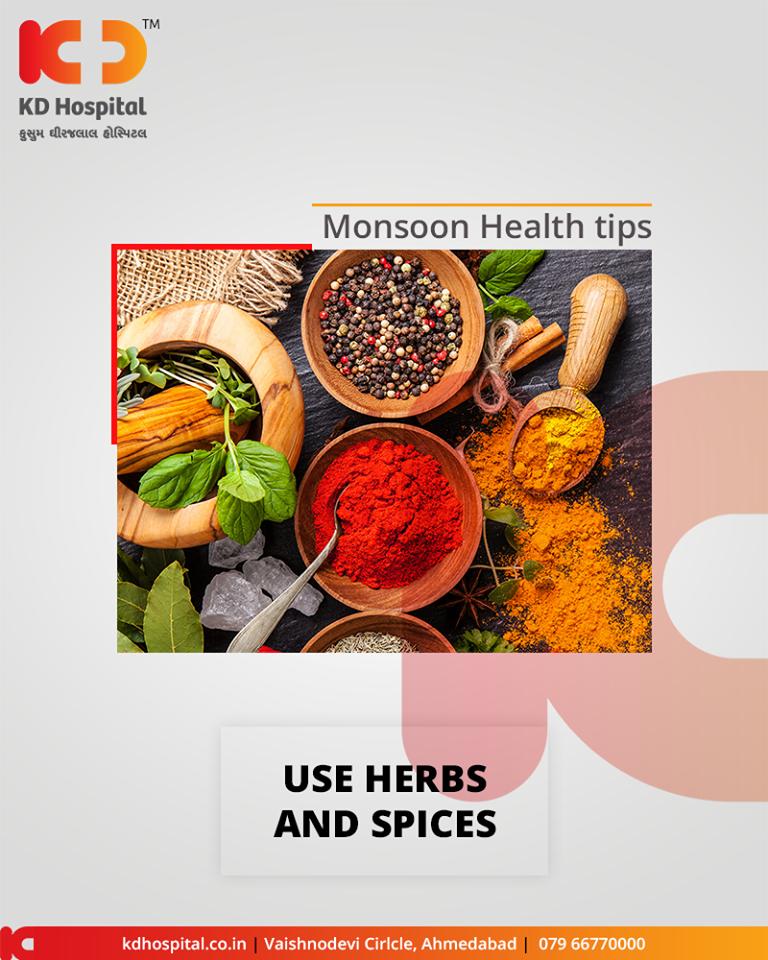 Include herbs and spices in your daily diet to boost your immunity and reduce your risk of falling sick. 
ReadMore:https://t.co/8Is4tTlcdY

#MonsoonHealthTips #KDHospital #GoodHealth #Ahmedabad #Gujarat #India https://t.co/Qmk7Vghgah
