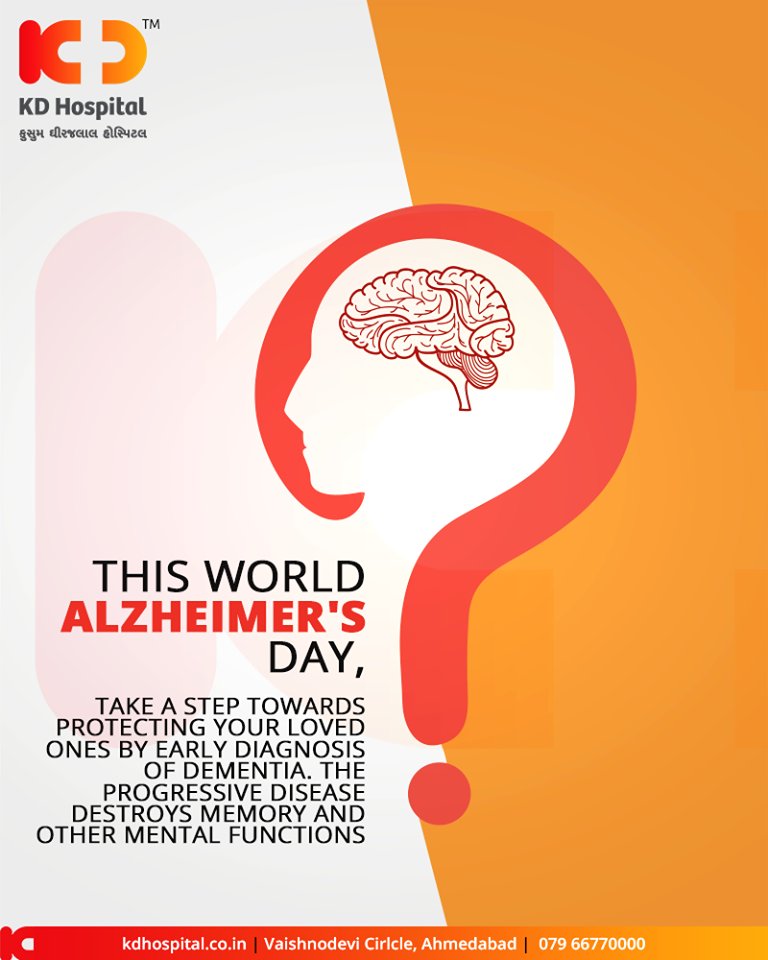 This world Alzheimer's day, Take a step towards protecting your loved ones by early diagnosis of destroys memory and other mental functions.

#WorldAlzheimersDay #AlzheimersDay #KDHospital #GoodHealth #Ahmedabad #Gujarat #India https://t.co/Ap0JXmhDAd