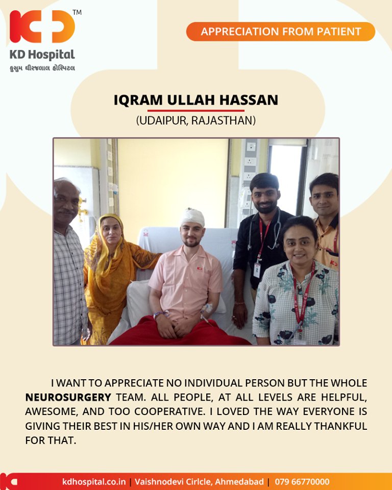 It feels great to hear such kind and touching appreciation from our patients!

#KDHospital #GoodHealth #Ahmedabad #Gujarat #India #Appreciation https://t.co/Z9ie1YTzv1