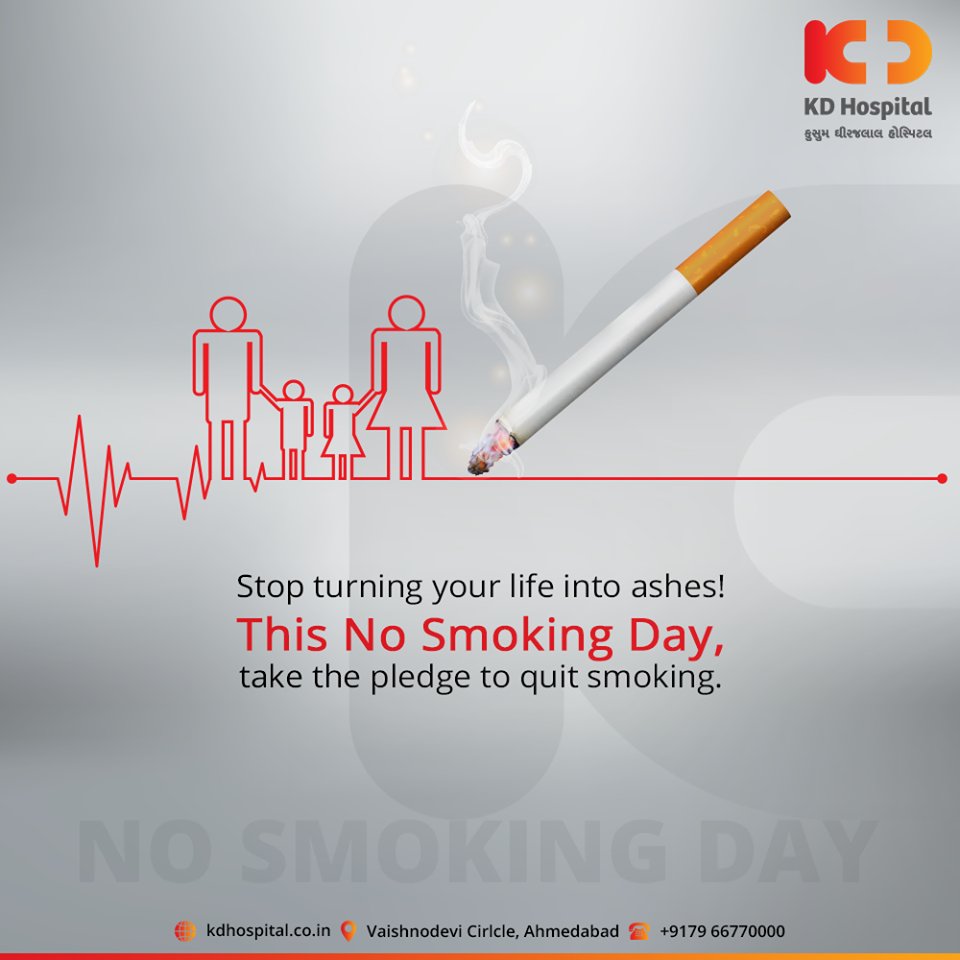 Stop turning your life into ashes! This No Smoking Day, take the pledge to quit smoking.

#NoSmokingDay #KDHospital #goodhealth #health #wellness #fitness #healthy #healthiswealth #wealth #healthyliving #joy #patientscare #Ahmedabad #Gujarat #India https://t.co/5QSdFSXkAj